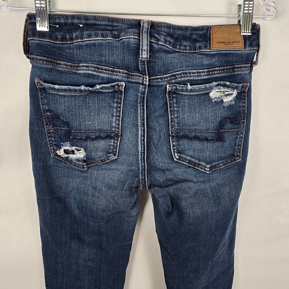 American Eagle Jegging Women's 4 Regular Blue Dark Wash Super Stretch X Distress - Picture 3 of 16